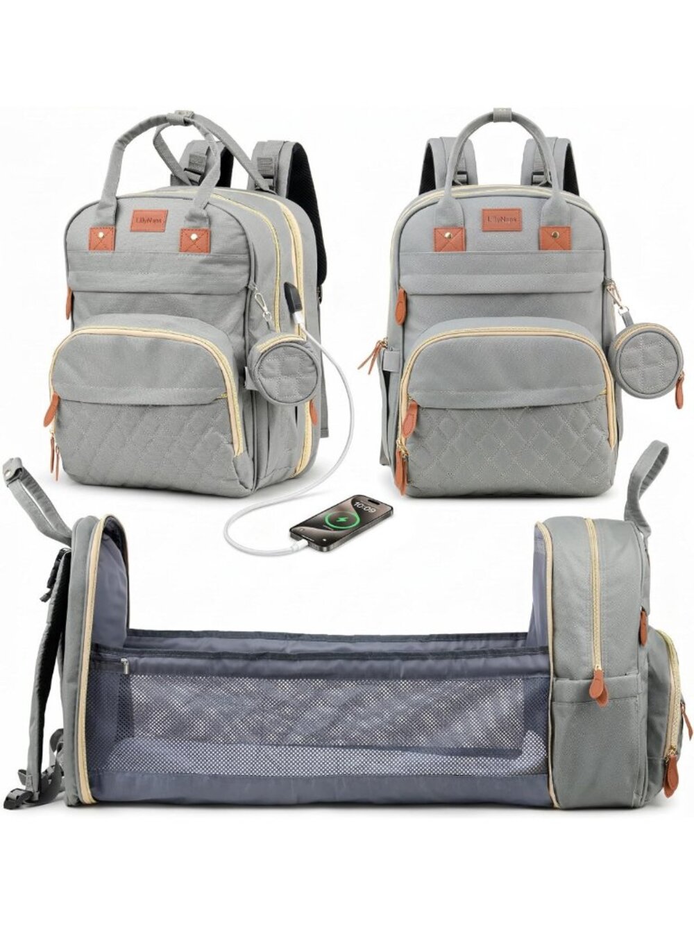 Stylish Diaper Bag Backpack with Changing Station | Waterproof, 16 Pockets, USB